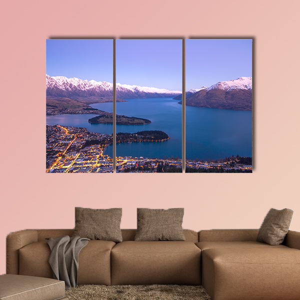 Queenstown during to sunset in New Zealand Multi panel canvas wall art