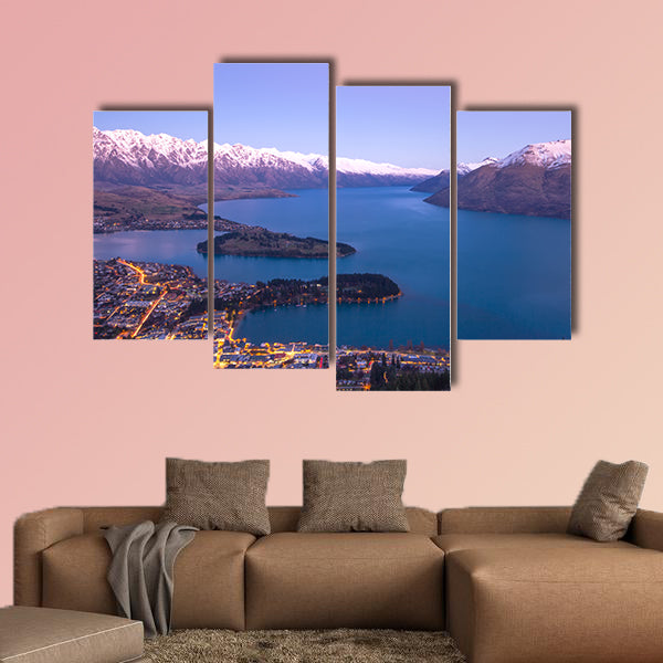 Queenstown during to sunset in New Zealand Multi panel canvas wall art