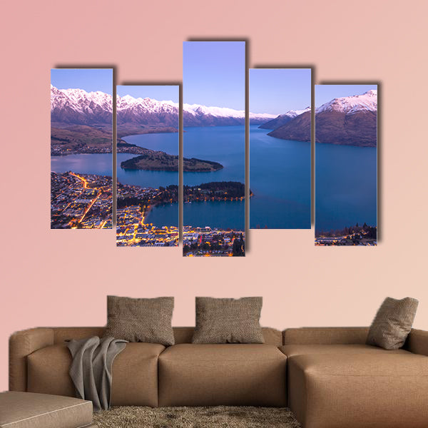 Queenstown during to sunset in New Zealand Multi panel canvas wall art