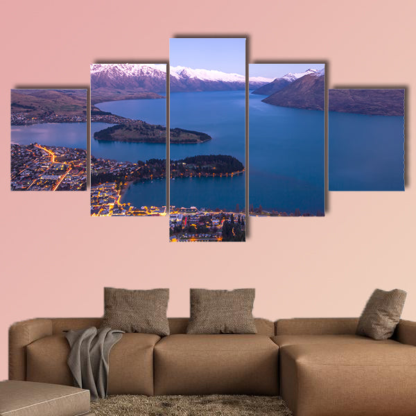 Queenstown during to sunset in New Zealand Multi panel canvas wall art