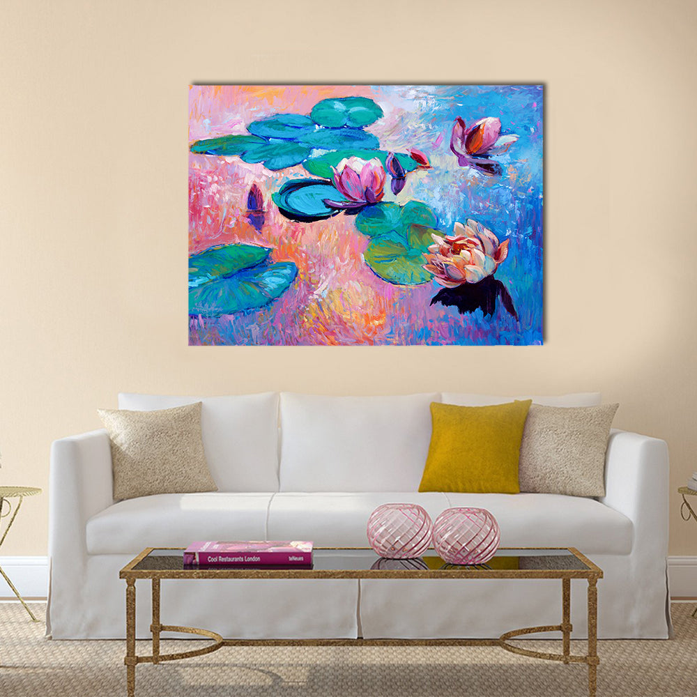 Original abstract oil painting of beautiful water lilies Multi Panel Canvas Wall Art
