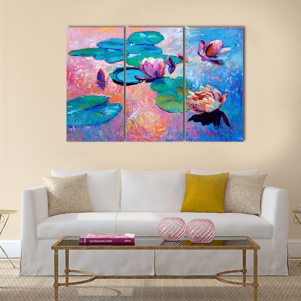 Original abstract oil painting of beautiful water lilies Multi Panel Canvas Wall Art