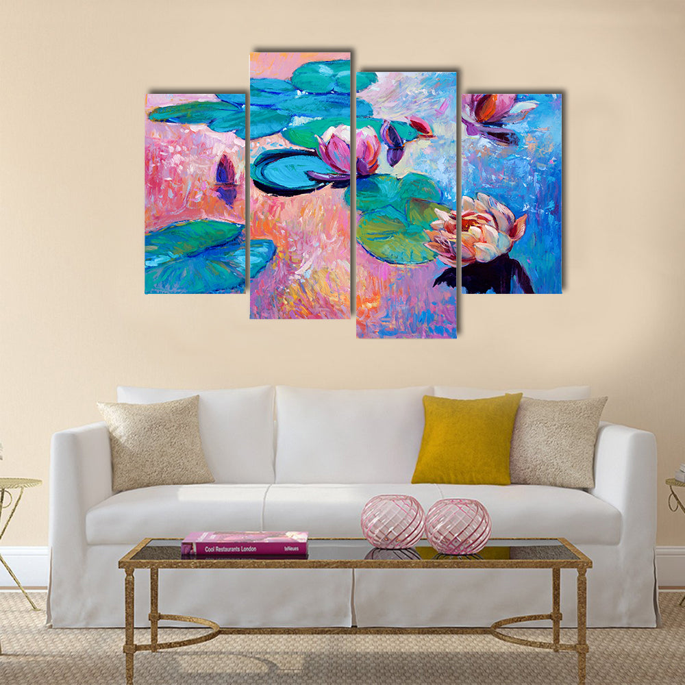 Original abstract oil painting of beautiful water lilies Multi Panel Canvas Wall Art