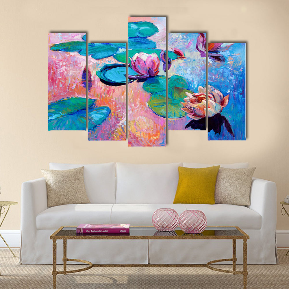 Original abstract oil painting of beautiful water lilies Multi Panel Canvas Wall Art