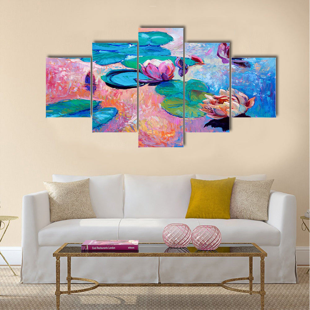 Original abstract oil painting of beautiful water lilies Multi Panel Canvas Wall Art