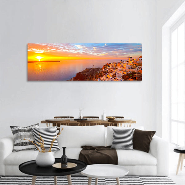 Oia Santorini Greece with romantic sunsets panoramic canvas wall art