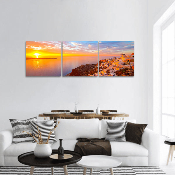 Oia Santorini Greece with romantic sunsets panoramic canvas wall art