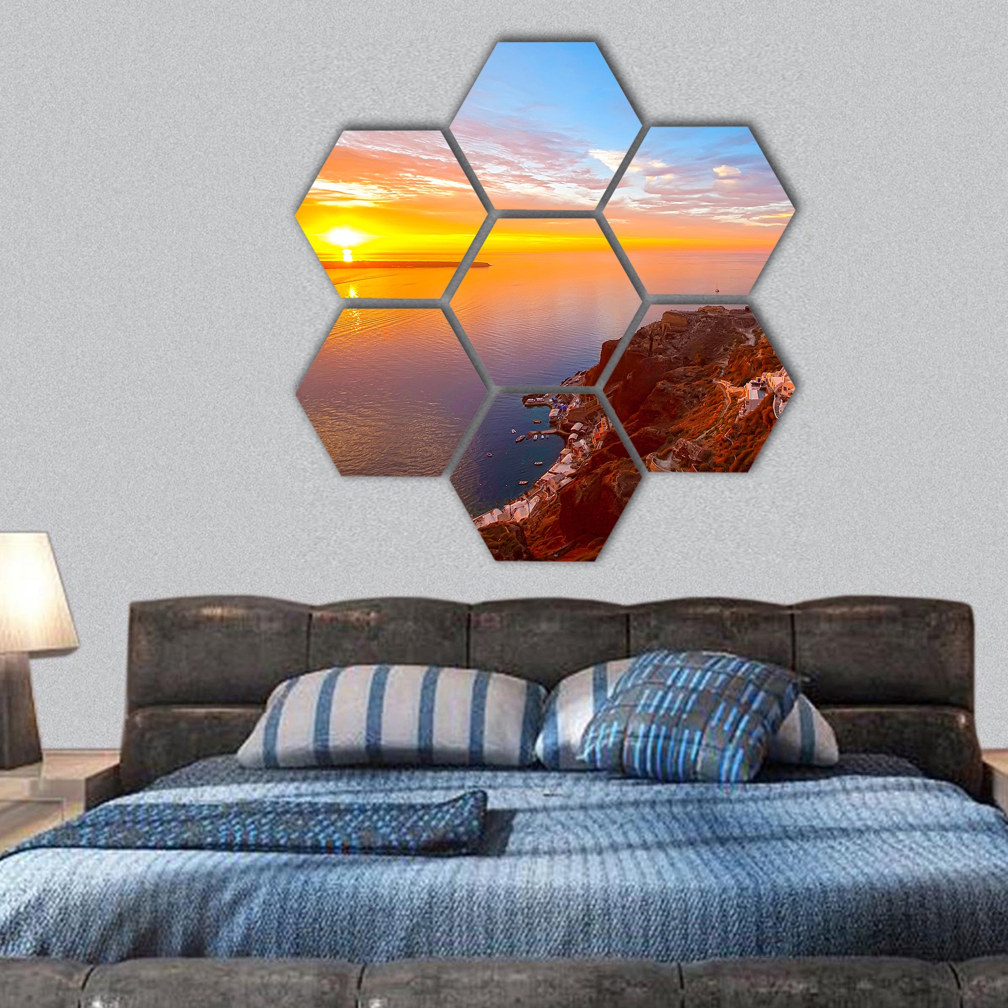Oia Santorini Greece beautiful sunsets hexagonal canvas wall art