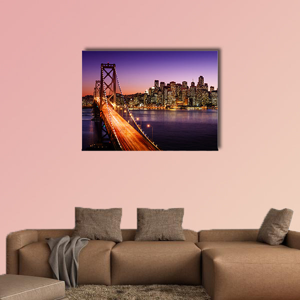 San Francisco skyline and Bay Bridge at sunset, California wall art