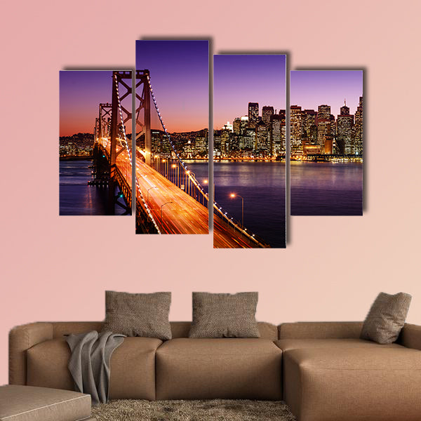 San Francisco skyline and Bay Bridge at sunset, California wall art
