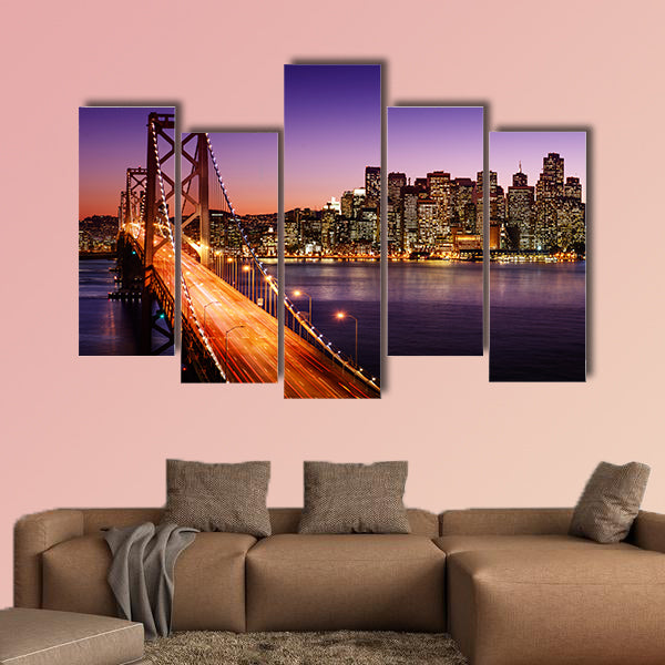 San Francisco skyline and Bay Bridge at sunset, California wall art