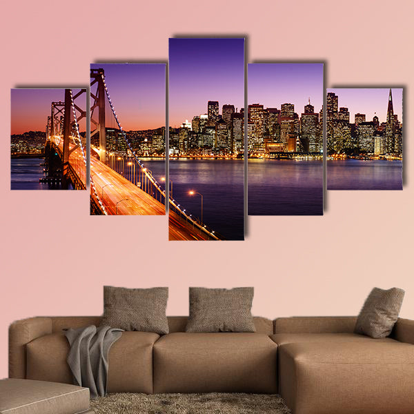 San Francisco skyline and Bay Bridge at sunset, California wall art