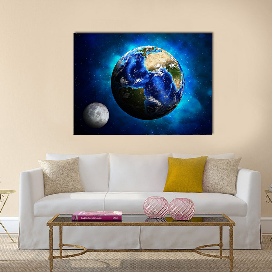 Earth planet and moon Multi Panel Canvas Wall Art