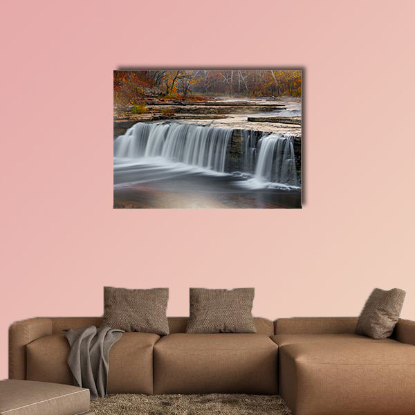 Morning mist rises over Indiana Falls surrounded by Multi panel canvas wall art