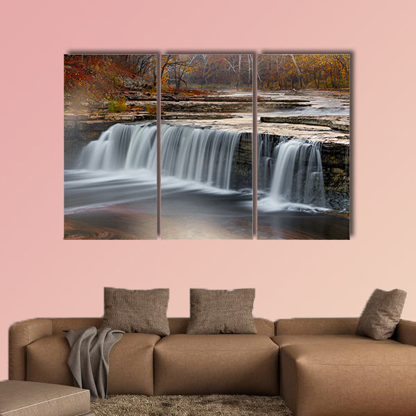 Morning mist rises over Indiana Falls surrounded by Multi panel canvas wall art
