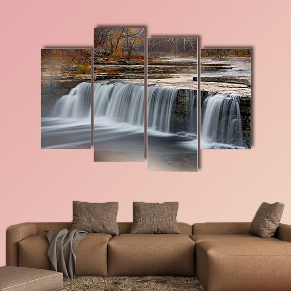 Morning mist rises over Indiana Falls surrounded by Multi panel canvas wall art