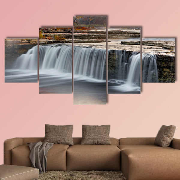 Morning mist rises over Indiana Falls surrounded by Multi panel canvas wall art
