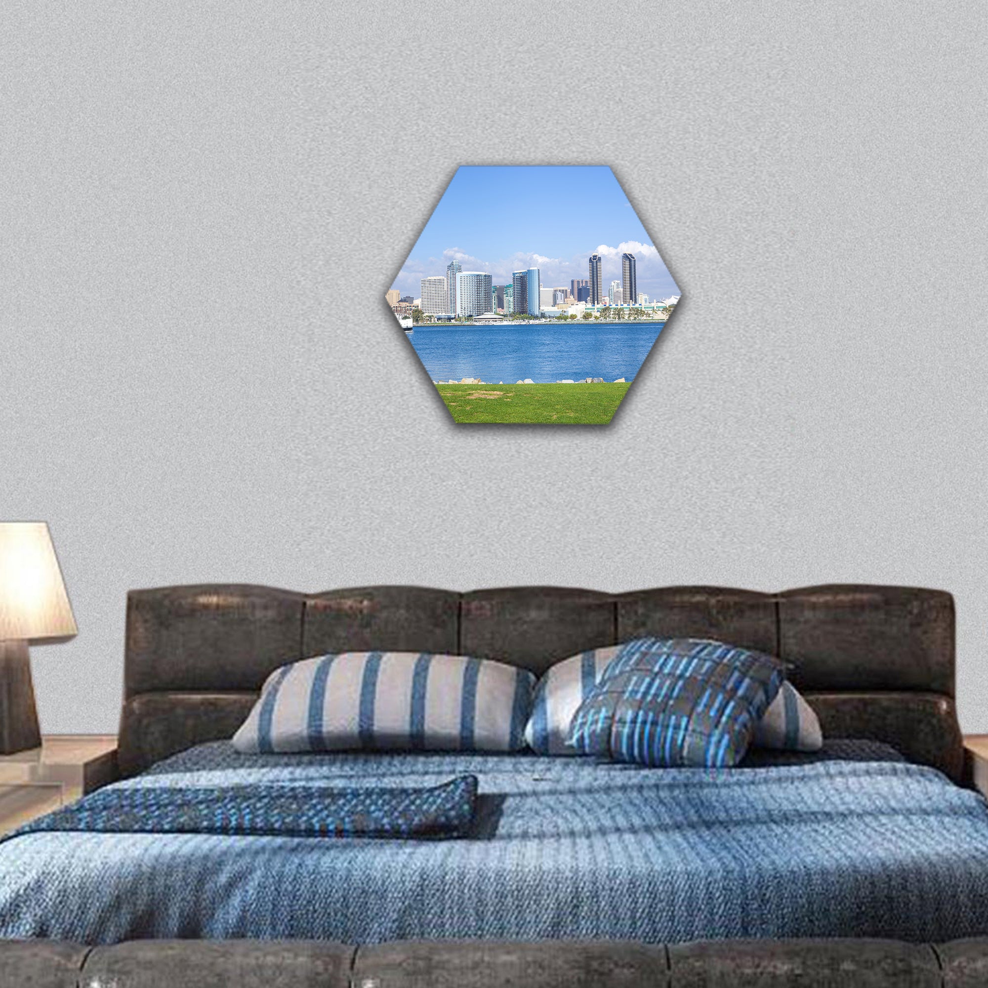 San Diego skyline view from Coronado Island hexagonal canvas wall art