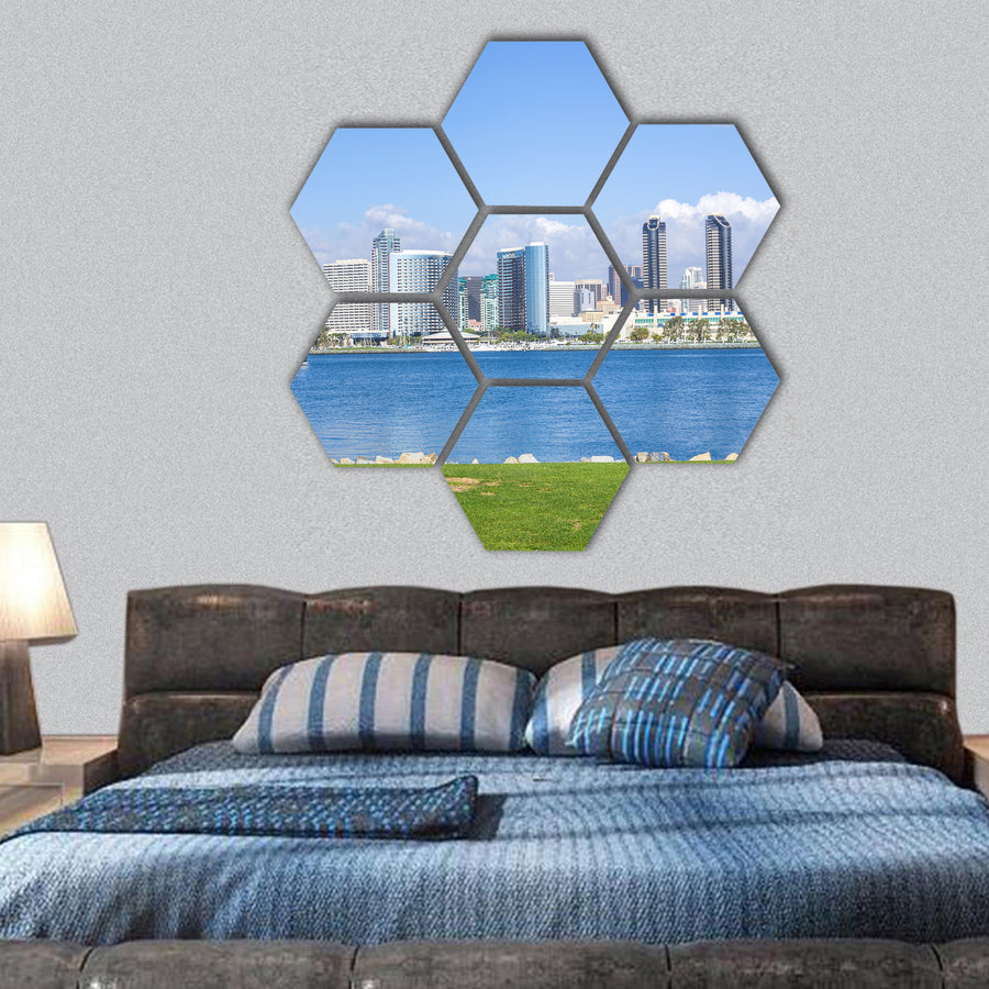 San Diego skyline view from Coronado Island hexagonal canvas wall art
