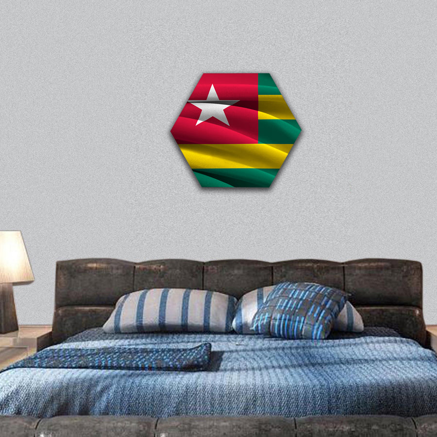 Flag of Togo waving in the wind hexagonal canvas wall art