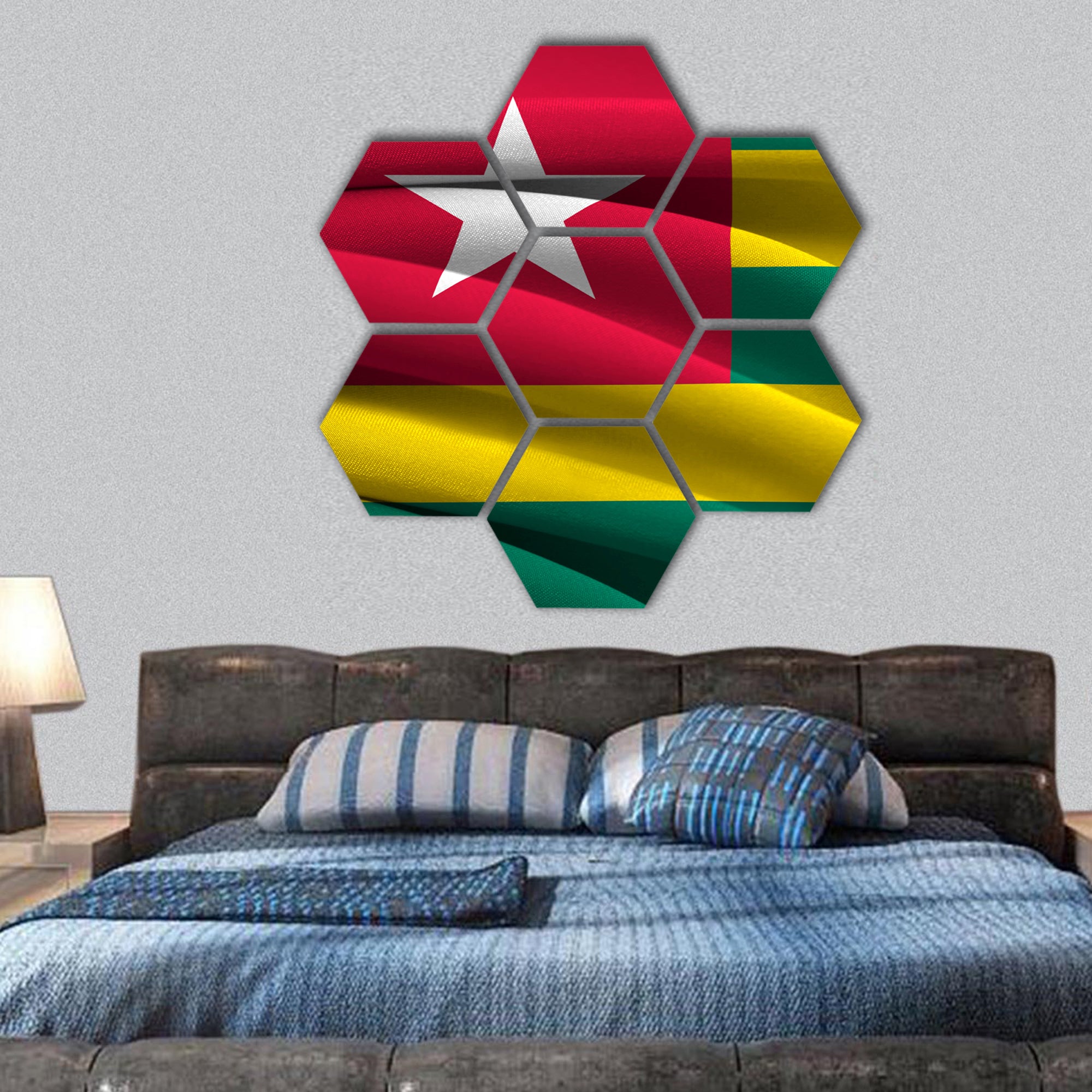Flag of Togo waving in the wind hexagonal canvas wall art
