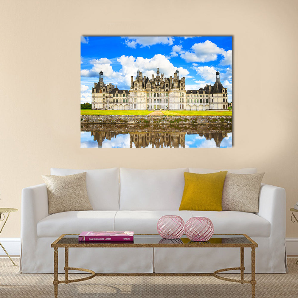 Chateau de Chambord, royal medieval french castle and reflection Loire Valley Multi Panel Canvas Wall Art