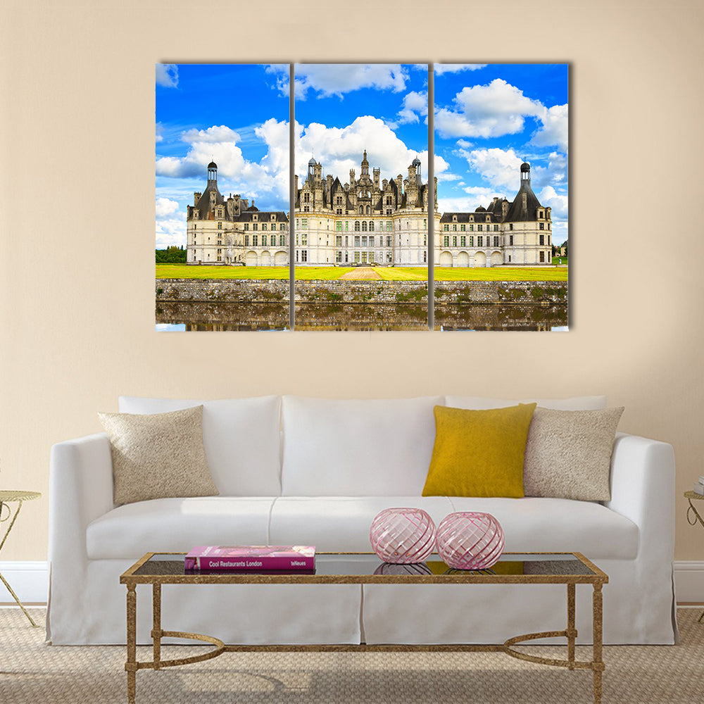 Chateau de Chambord, royal medieval french castle and reflection Loire Valley Multi Panel Canvas Wall Art
