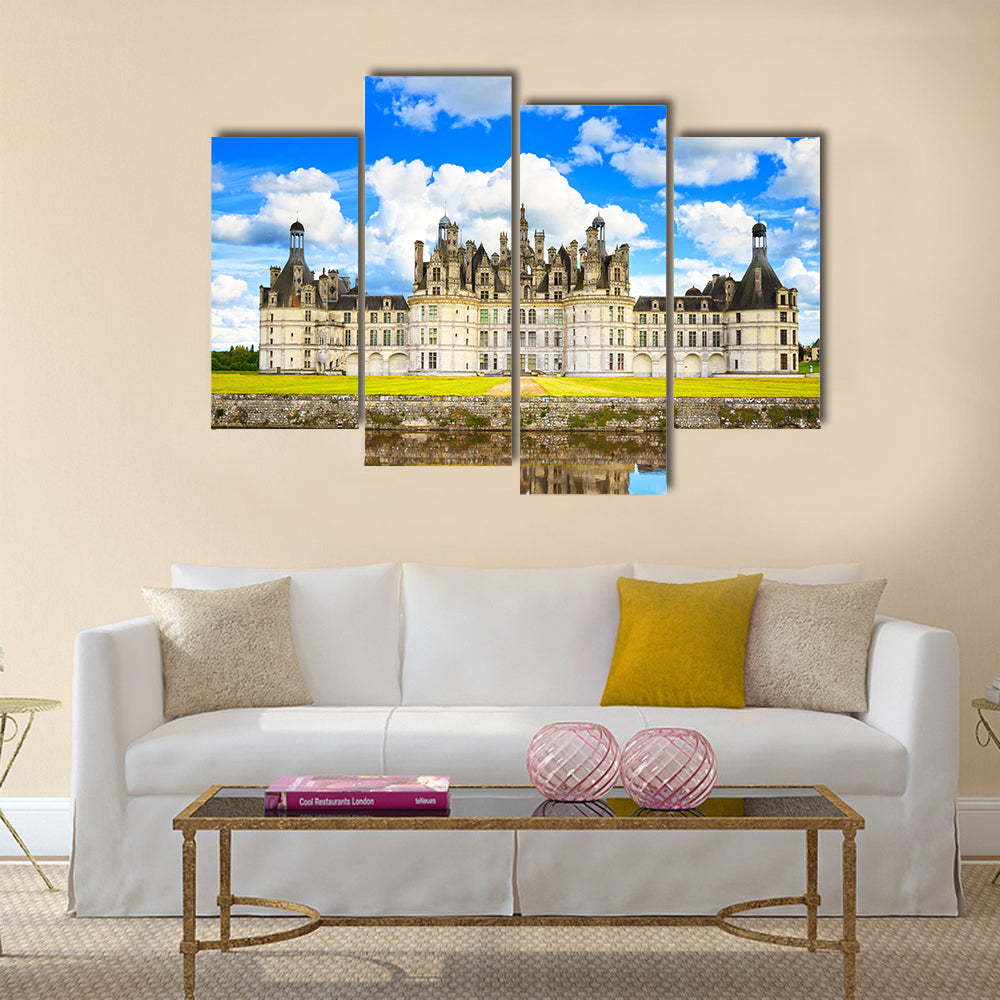 Chateau de Chambord, royal medieval french castle and reflection Loire Valley Multi Panel Canvas Wall Art