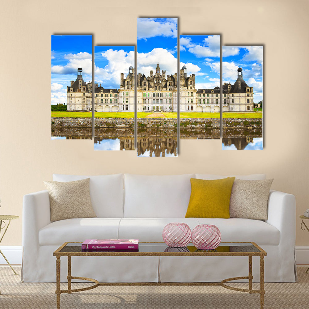 Chateau de Chambord, royal medieval french castle and reflection Loire Valley Multi Panel Canvas Wall Art