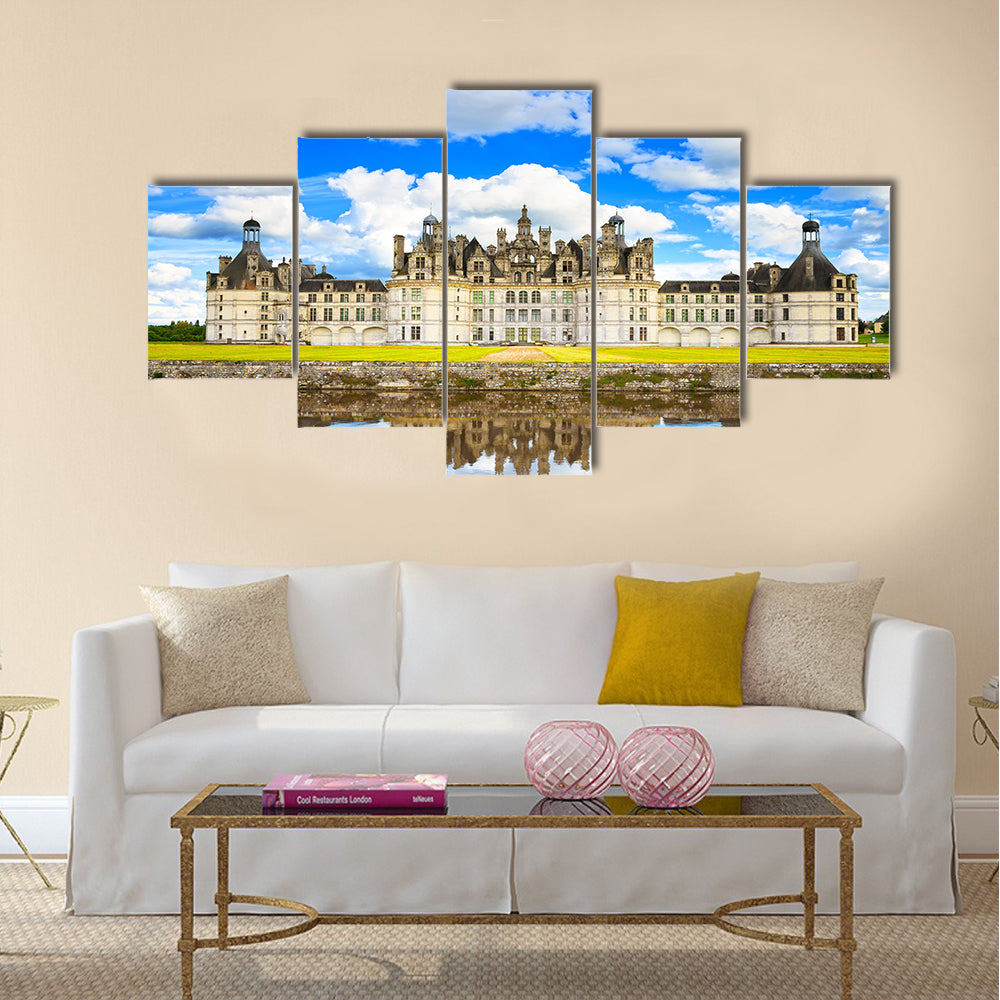 Chateau de Chambord, royal medieval french castle and reflection Loire Valley Multi Panel Canvas Wall Art
