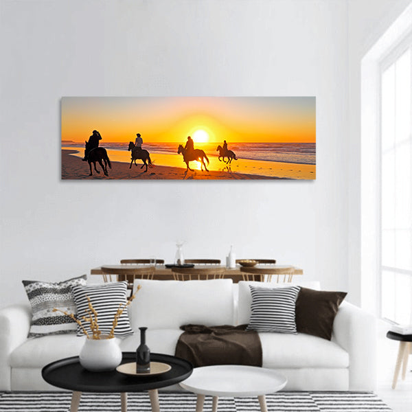 Beach At Sunset Panoramic Canvas Wall Art