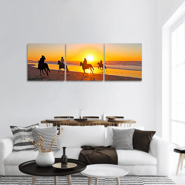Beach At Sunset Panoramic Canvas Wall Art