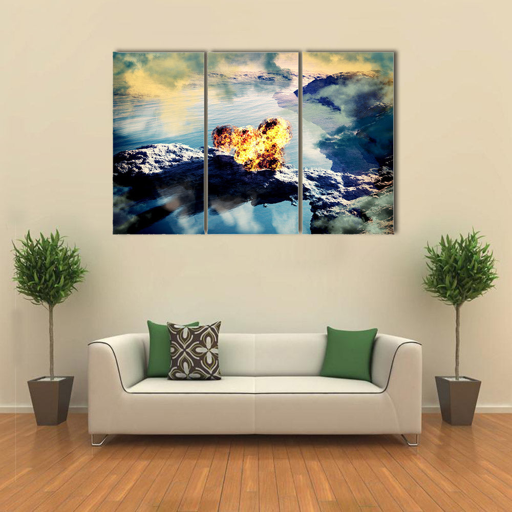 Volcanic eruption on island - inside crater multi panel canvas wall art