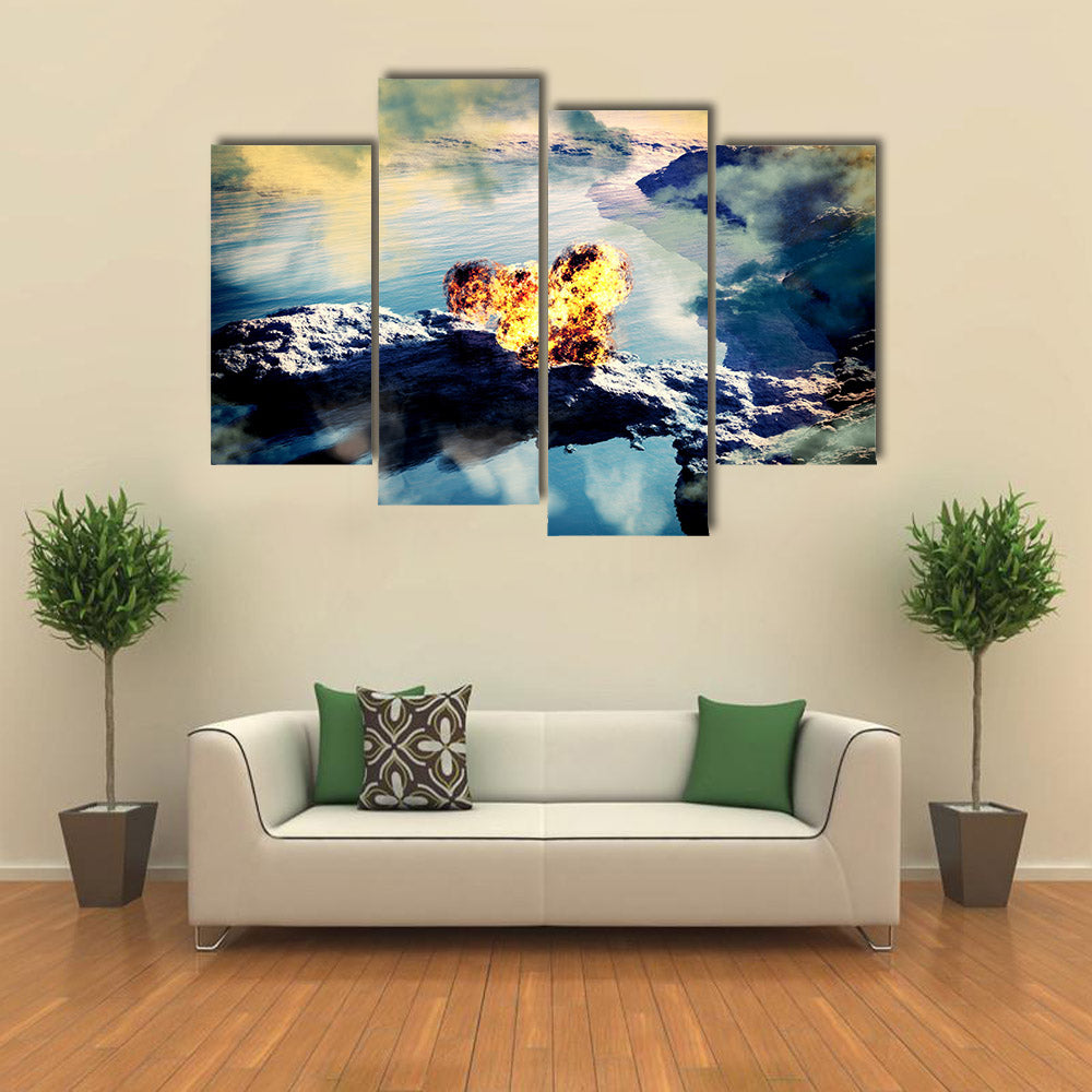 Volcanic eruption on island - inside crater multi panel canvas wall art
