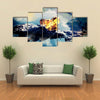 Volcanic eruption on island - inside crater multi panel canvas wall art