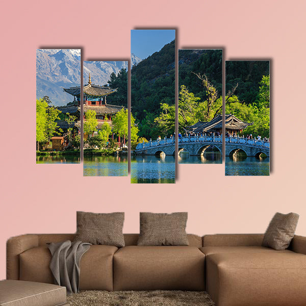 Lijiang old town scene-Black Dragon Pool Park multi panel canvas wall art