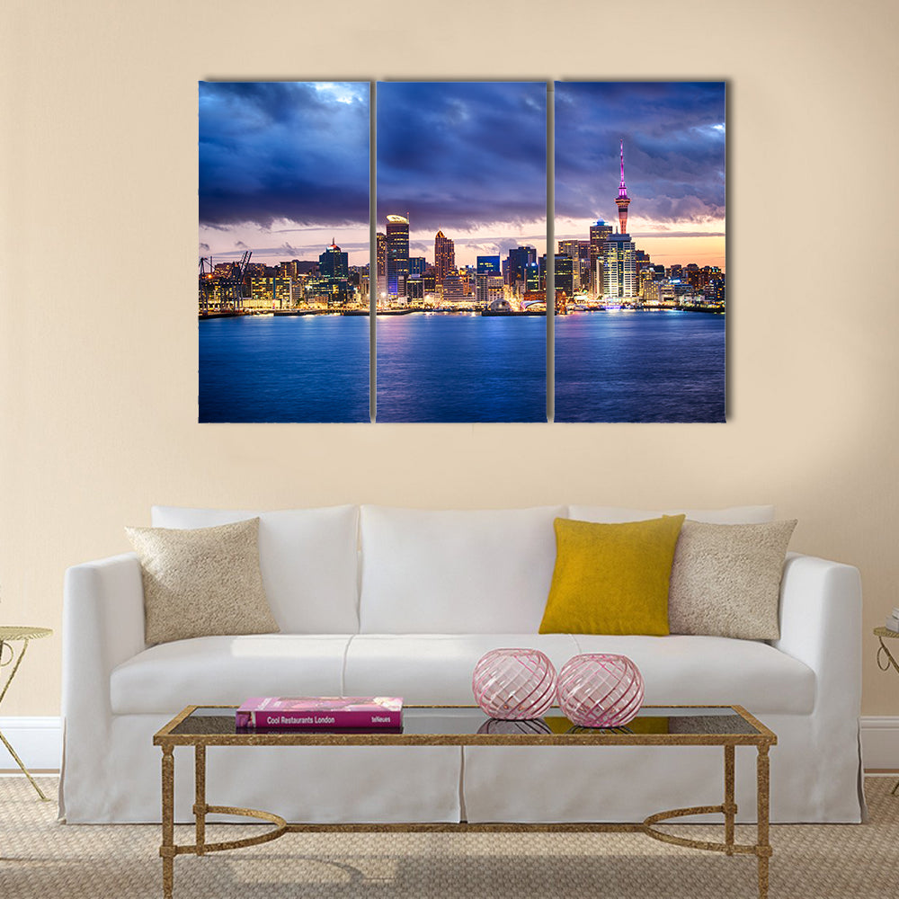 Skyline photo of the biggest city in the New Zealand multi panel canvas wall art