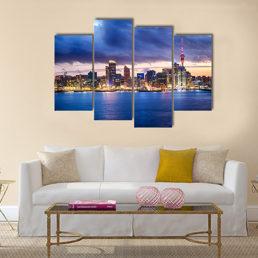 Skyline photo of the biggest city in the New Zealand multi panel canvas wall art