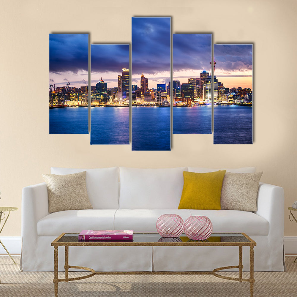 Skyline photo of the biggest city in the New Zealand multi panel canvas wall art