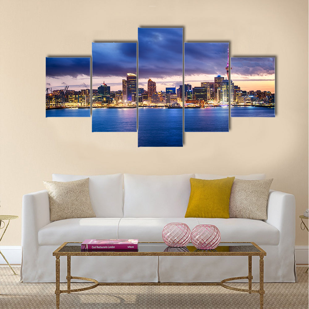 Skyline photo of the biggest city in the New Zealand multi panel canvas wall art