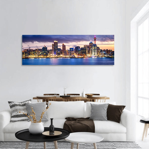 Skyline photo of biggest city in the New Zealand, Auckland panoramic canvas wall art
