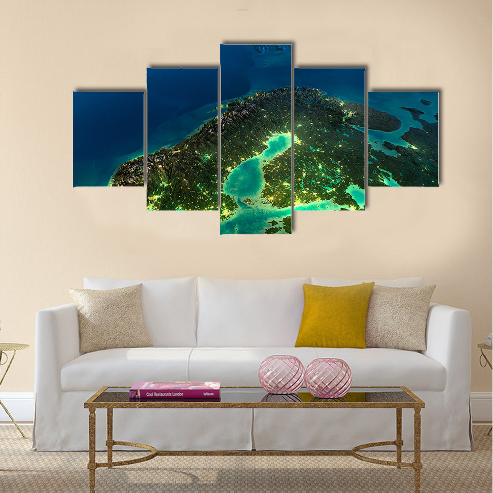Highly detailed Earth, illuminated by moonlight Sweden multi panel canvas wall art