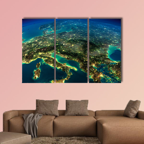 Highly detailed Earth, illuminated by moonlight multi panel canvas wall art