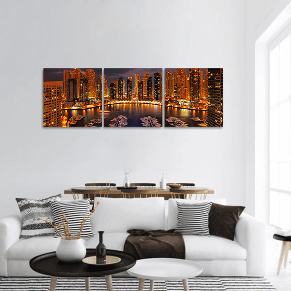 Dubai, UAE Marina at Dusk , numerous skyscrapers of JLT Panoramic Canvas Wall Art