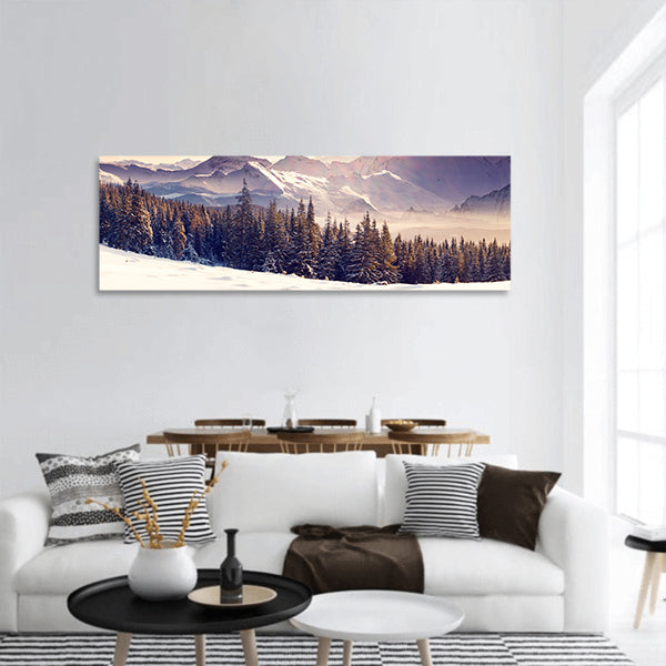Winter landscape, Dramatic overcast sky ,Creative collage panoramic canvas wall art
