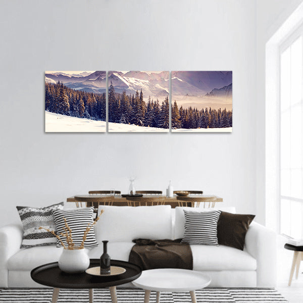 Winter landscape, Dramatic overcast sky ,Creative collage panoramic canvas wall art