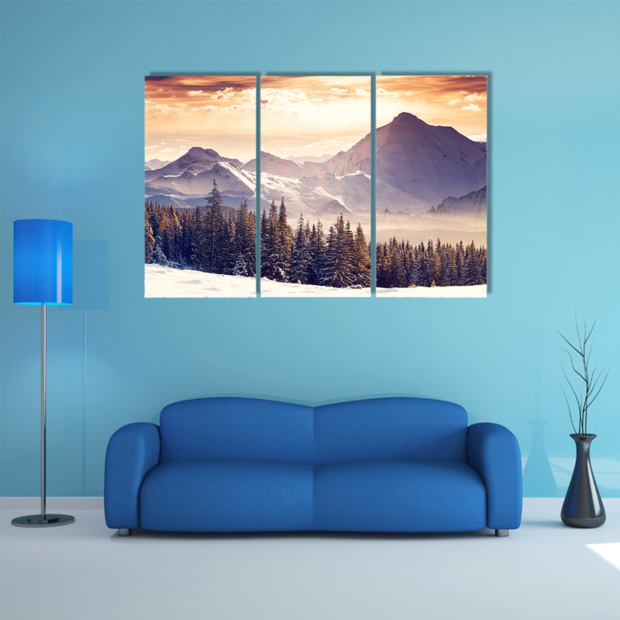 Most beautiful view of Fantastic evening winter landscape multi panel canvas wall art
