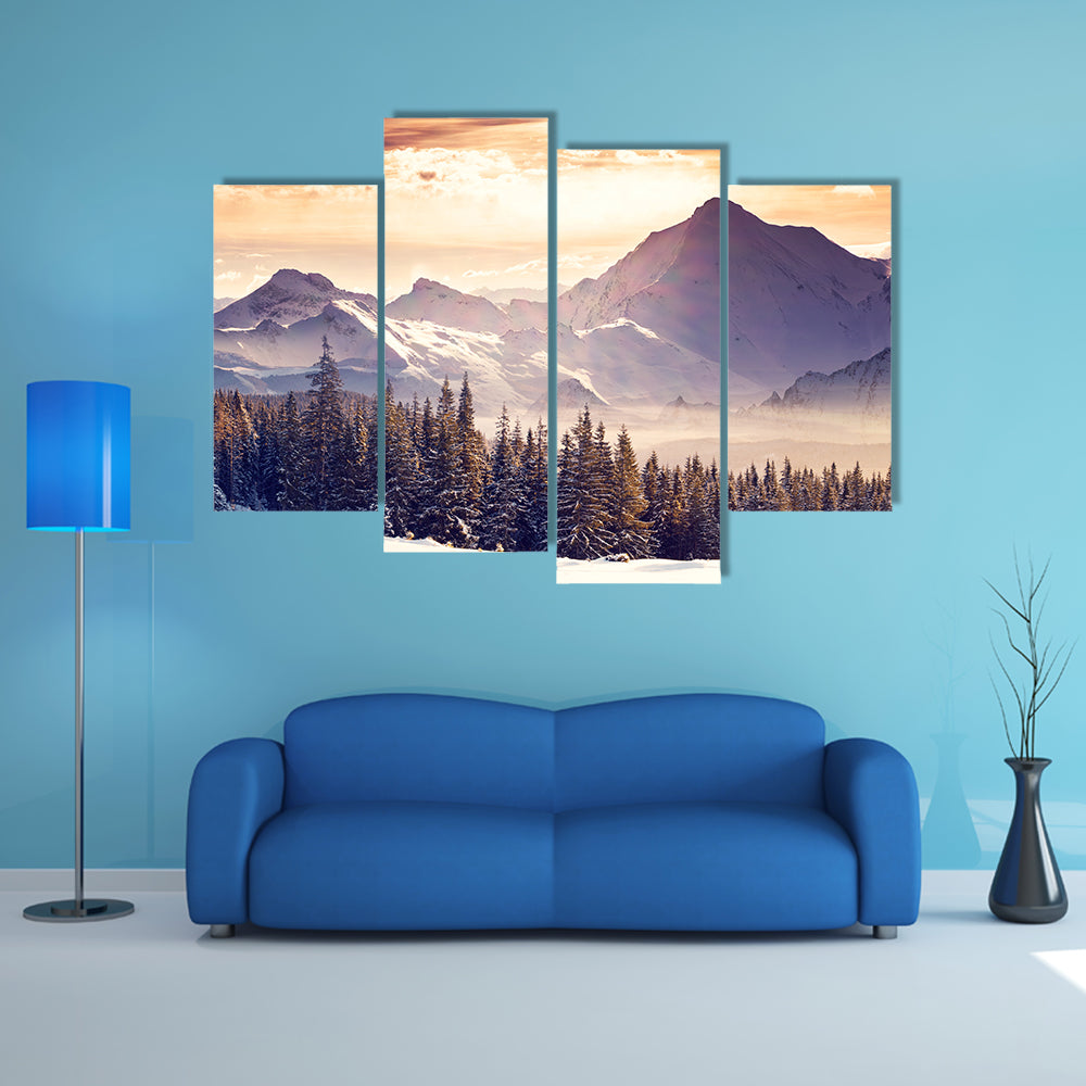 Most beautiful view of Fantastic evening winter landscape multi panel canvas wall art