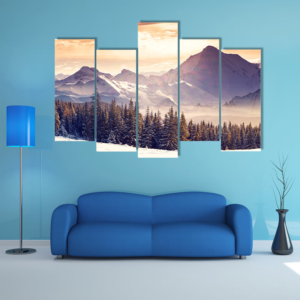 Most beautiful view of Fantastic evening winter landscape multi panel canvas wall art