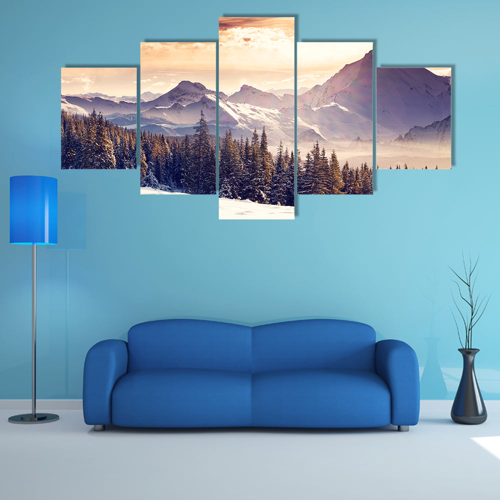Most beautiful view of Fantastic evening winter landscape multi panel canvas wall art